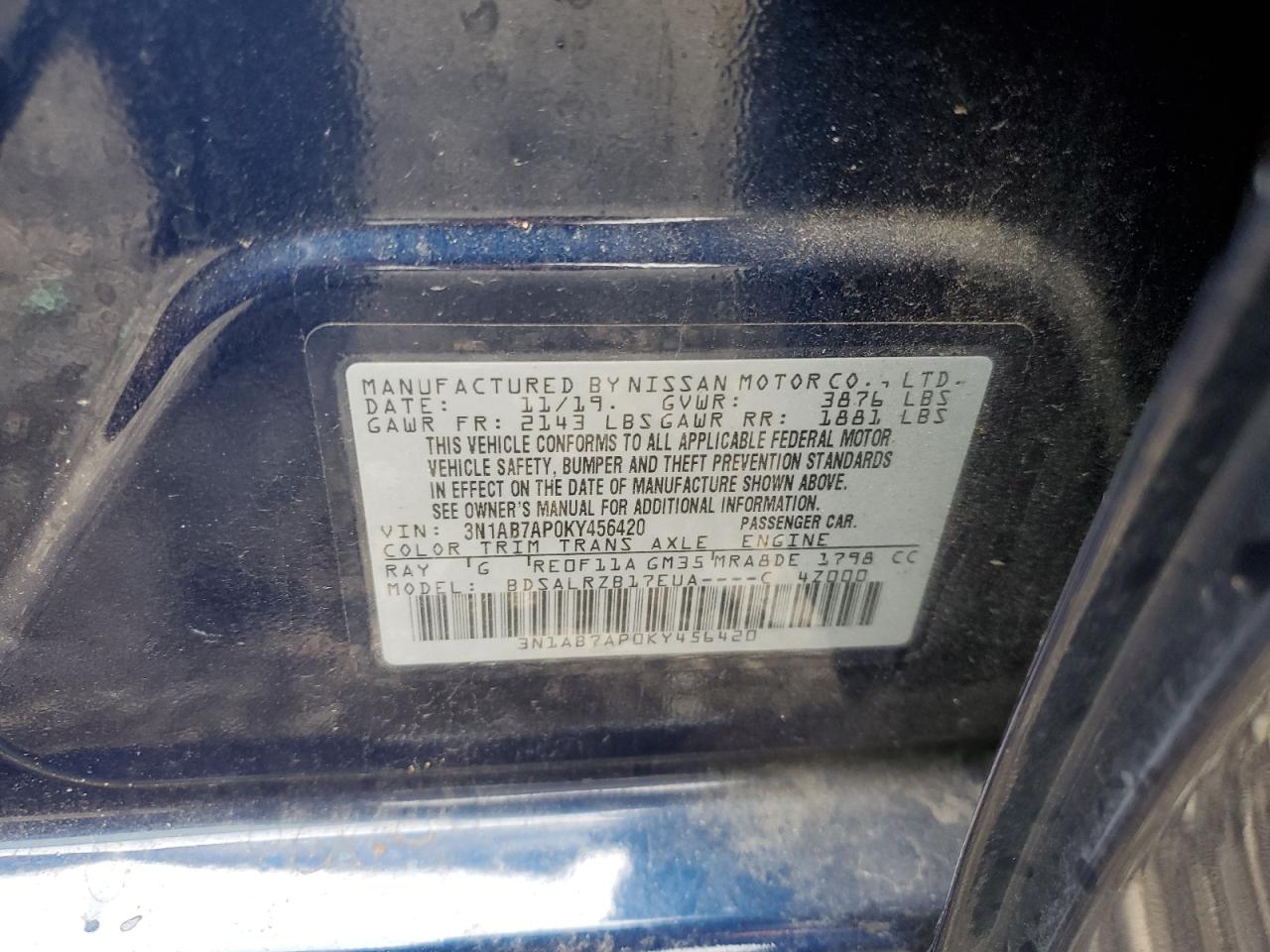3N1AB7AP0KY456420 2019 Nissan Sentra S