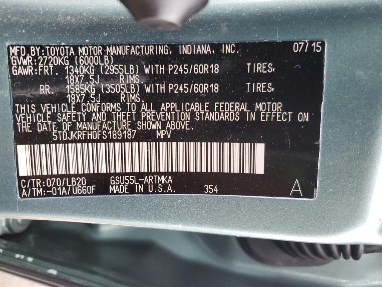 5TDJKRFH0FS189187 2015 Toyota Highlander Xle