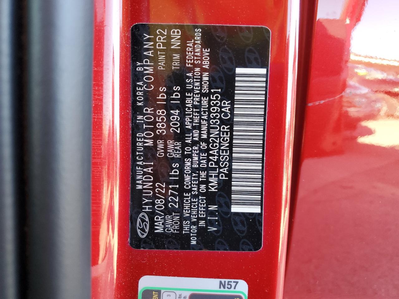 KMHLP4AG2NU339351 2022 Hyundai Elantra Limited