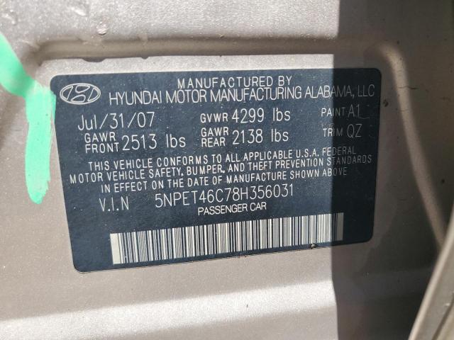 2008 Hyundai Sonata Gls VIN: 5NPET46C78H356031 Lot: 62022304