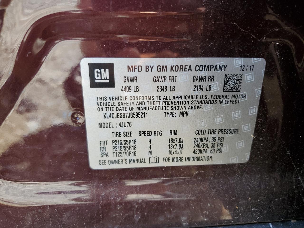 KL4CJESB7JB595211 2018 Buick Encore Preferred