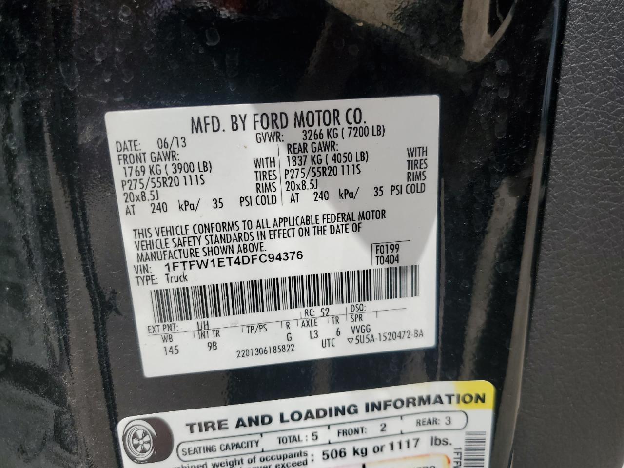 1FTFW1ET4DFC94376 2013 Ford F150 Supercrew