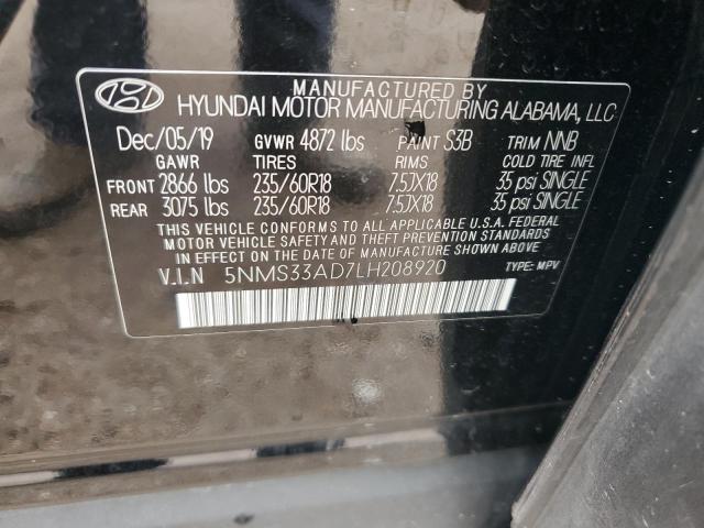 2020 Hyundai Santa Fe Sel VIN: 5NMS33AD7LH208920 Lot: 62953094