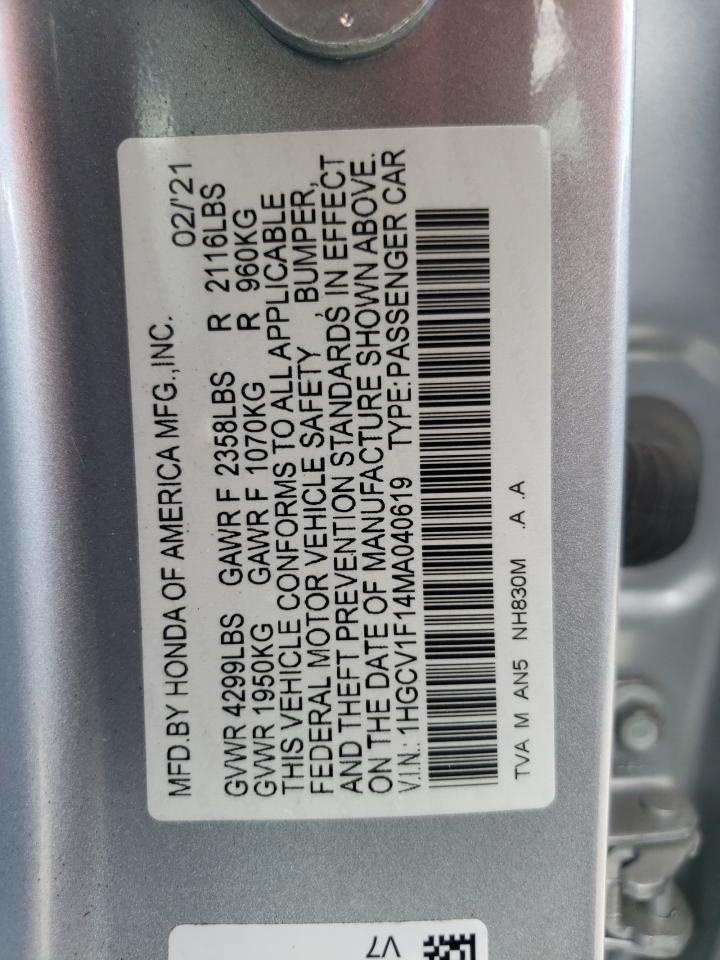 1HGCV1F14MA040619 2021 Honda Accord Lx