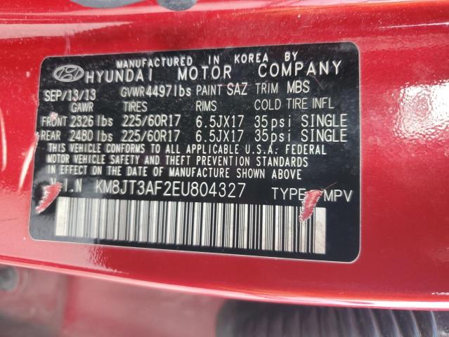 2014 Hyundai Tucson Gls VIN: KM8JT3AF2EU804327 Lot: 61835584