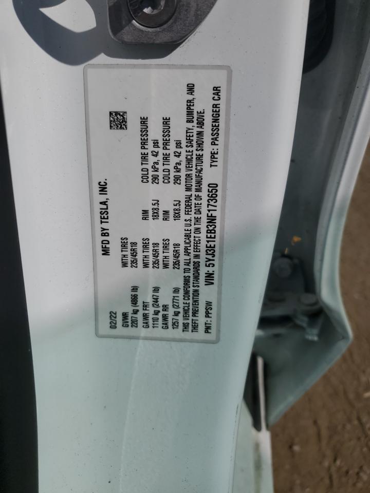 5YJ3E1EB3NF173650 2022 Tesla Model 3