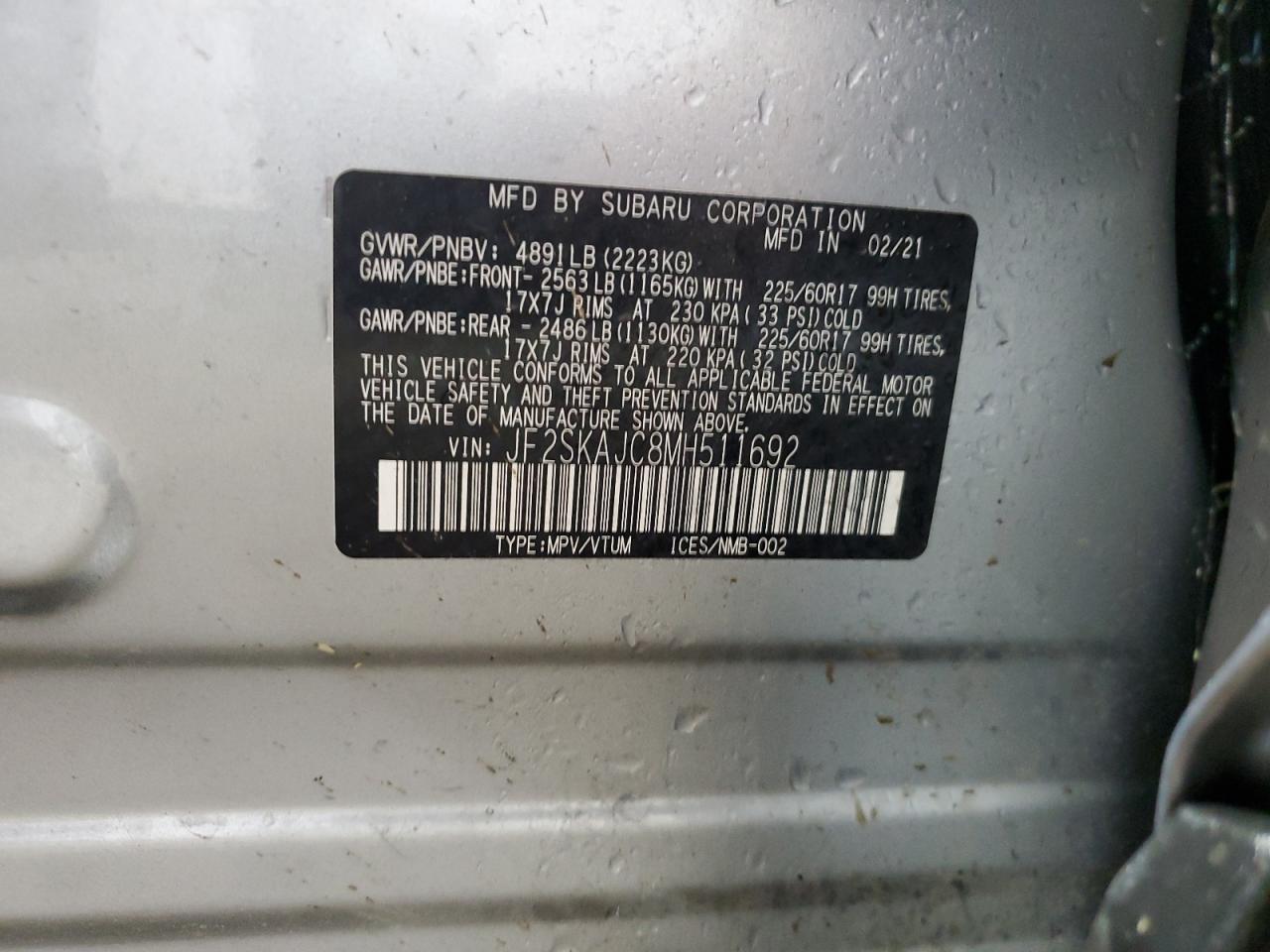 JF2SKAJC8MH511692 2021 Subaru Forester Premium