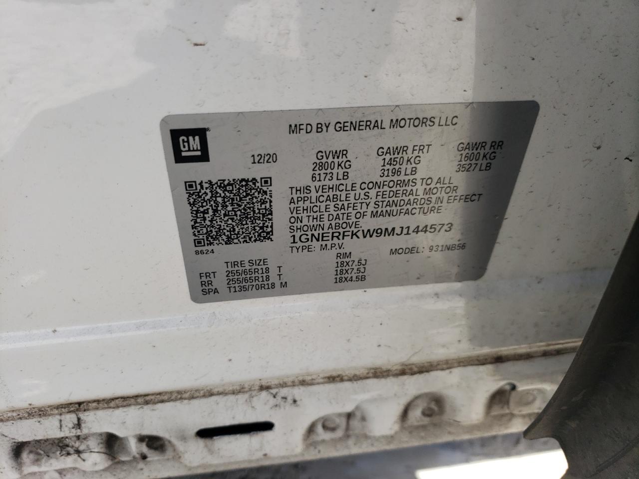 1GNERFKW9MJ144573 2021 Chevrolet Traverse Ls