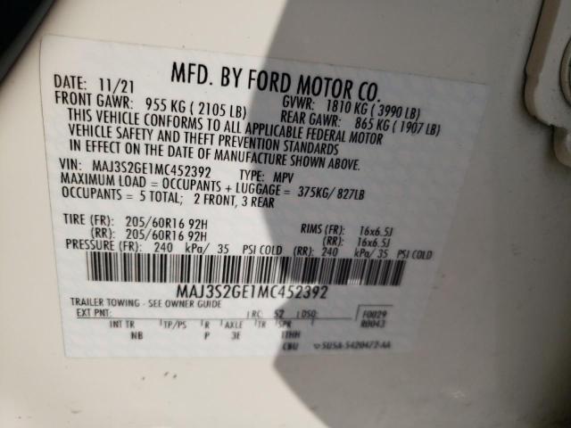 2021 Ford Ecosport Se VIN: MAJ3S2GE1MC452392 Lot: 63285394