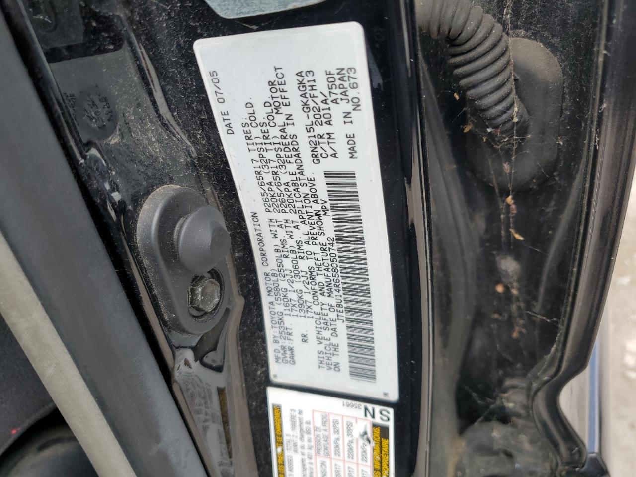 JTEBU14R658050742 2005 Toyota 4Runner Sr5