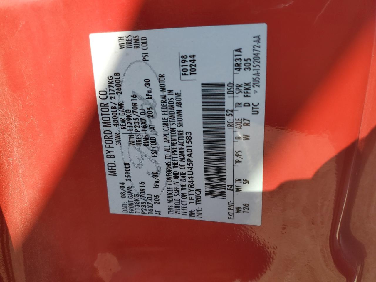 1FTYR44U45PA01583 2005 Ford Ranger Super Cab