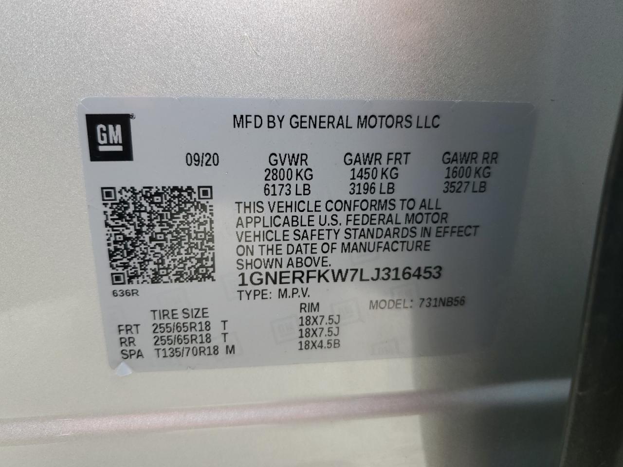 1GNERFKW7LJ316453 2020 Chevrolet Traverse Ls