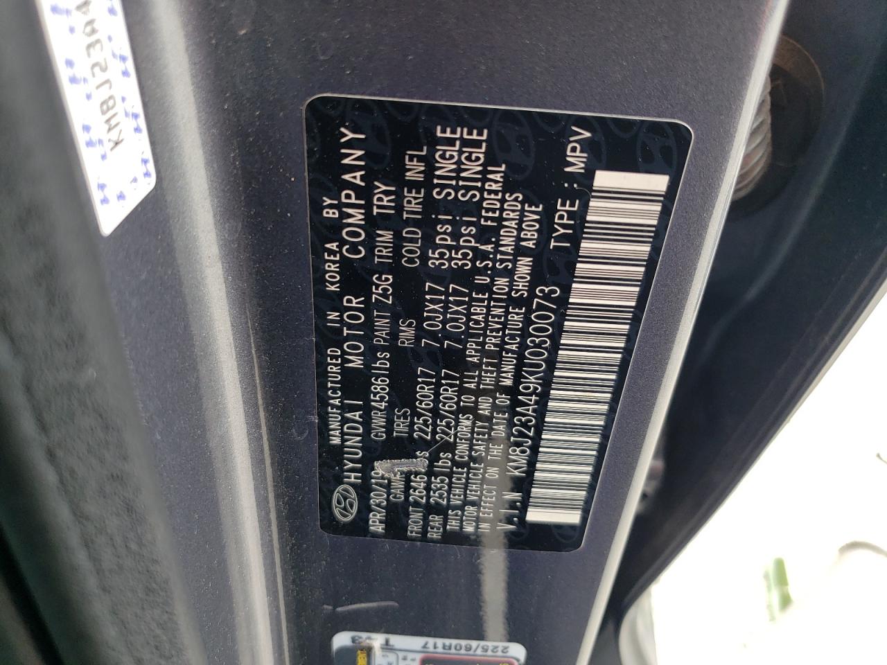 KM8J23A49KU030073 2019 Hyundai Tucson Se