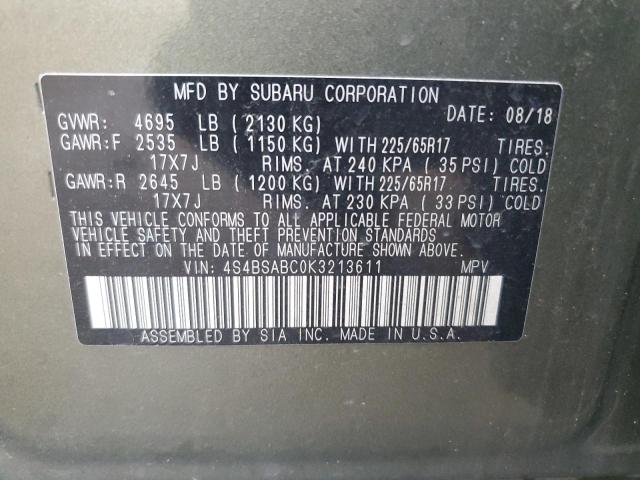 VIN 4S4BSABC0K3213611 2019 Subaru Outback, 2.5I no.12