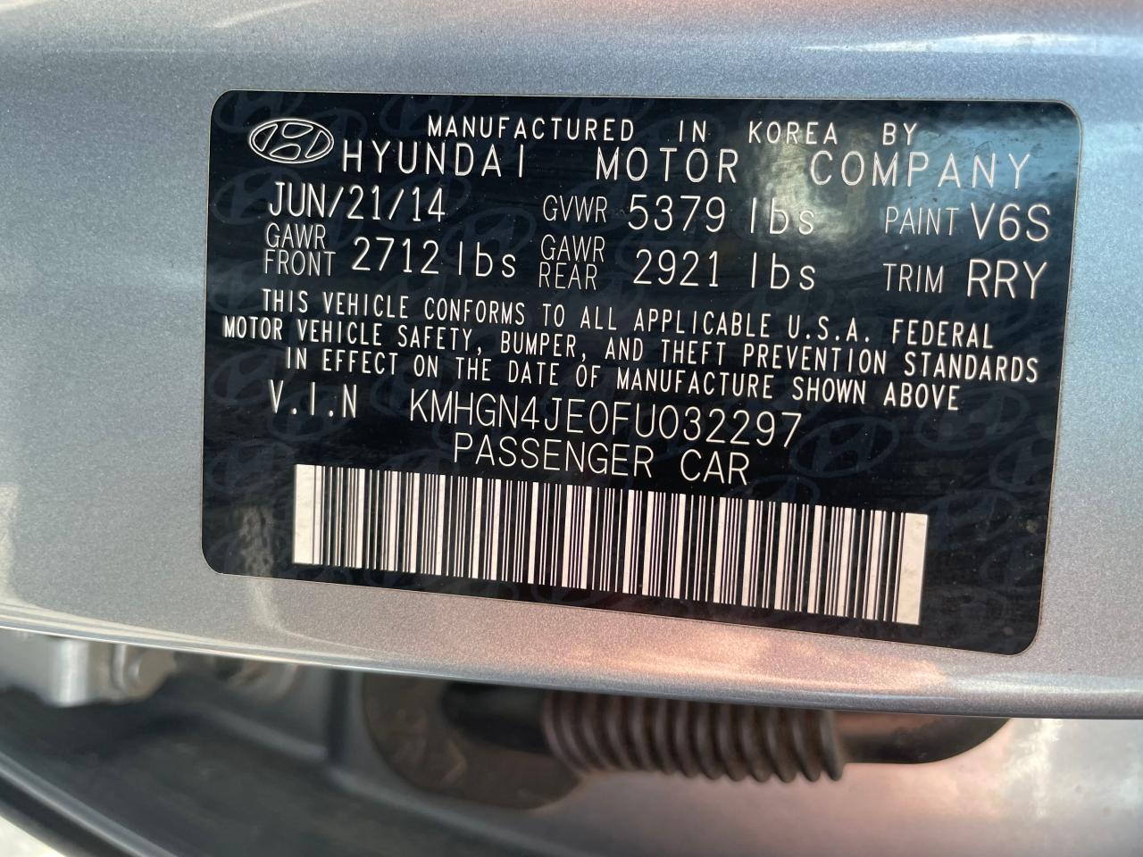 KMHGN4JE0FU032297 2015 Hyundai Genesis 3.8L