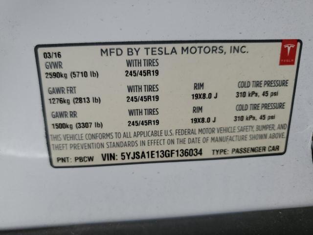 2016 TESLA MODEL S - 5YJSA1E13GF136034