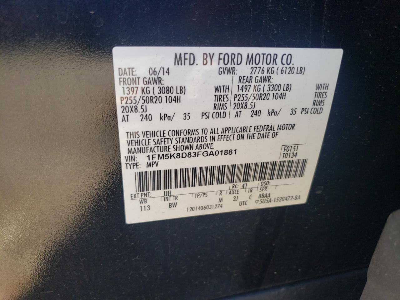 1FM5K8D83FGA01881 2015 Ford Explorer Xlt