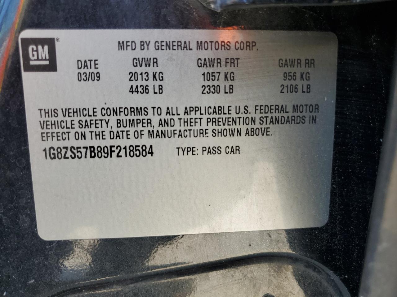 1G8ZS57B89F218584 2009 Saturn Aura Xe