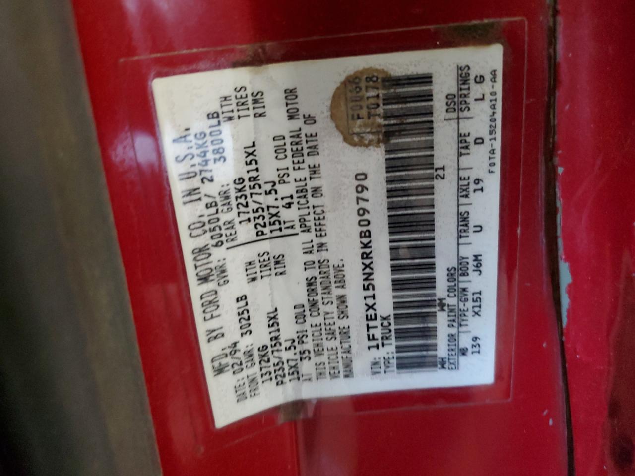 1FTEX15NXRKB09790 1994 Ford F150