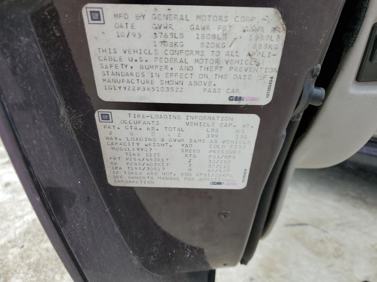 1G1YY22P3R5103522 1994 Chevrolet Corvette