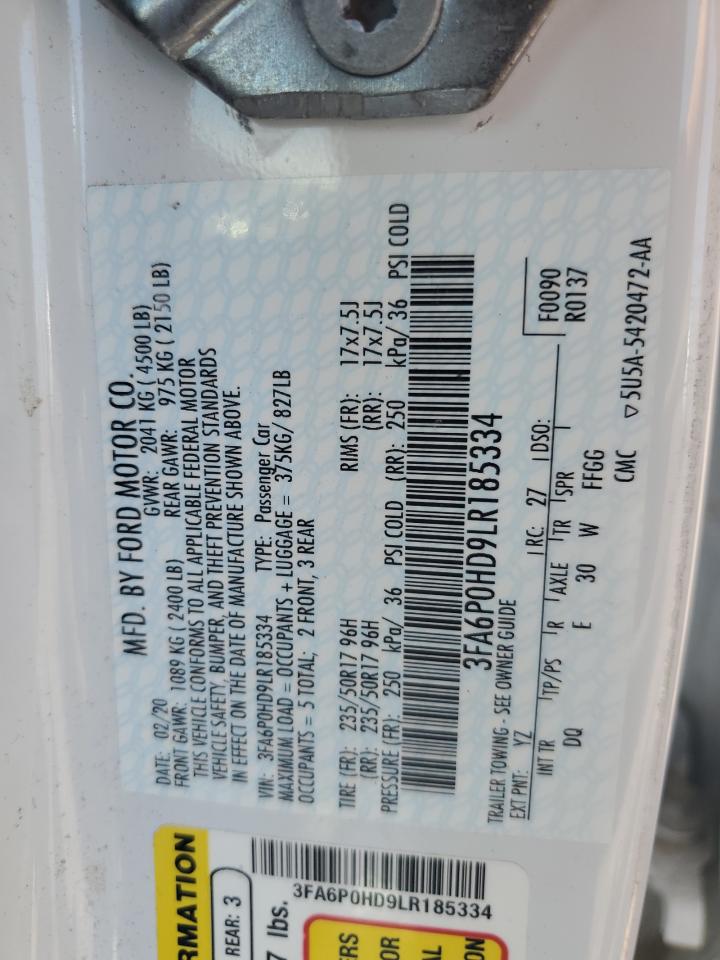 3FA6P0HD9LR185334 2020 Ford Fusion Se