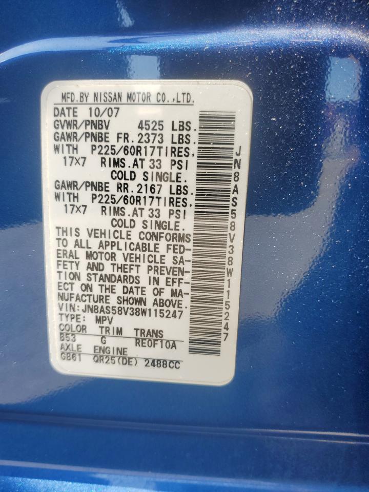 JN8AS58V38W115247 2008 Nissan Rogue S