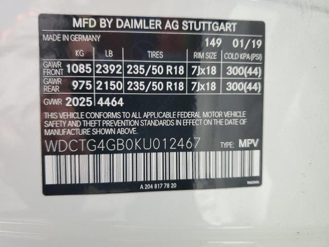 VIN WDCTG4GB0KU012467 2019 Mercedes-Benz GLA-Class,... no.13