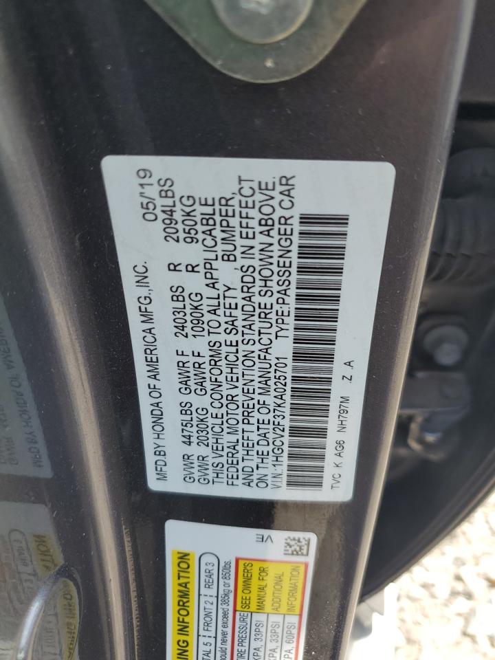 Lot #2766354516 2019 HONDA ACCORD SPO