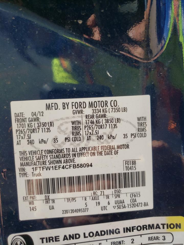 1FTFW1EF4CFB58094 2012 Ford F150 Supercrew