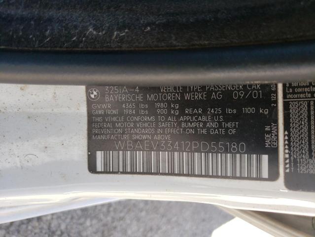 2002 BMW 325 I VIN: WBAEV33412PD55180 Lot: 61880754