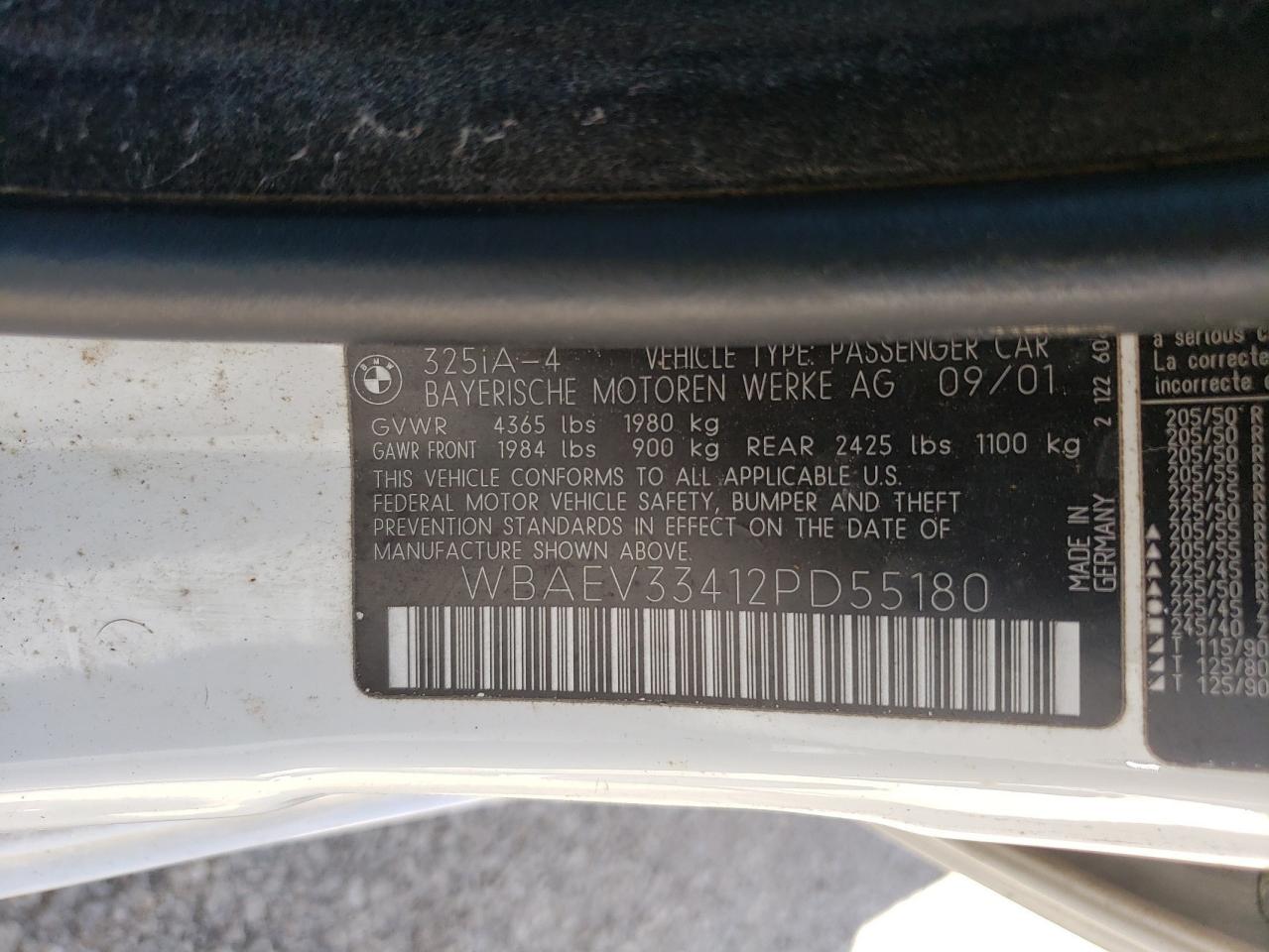 WBAEV33412PD55180 2002 BMW 325 I