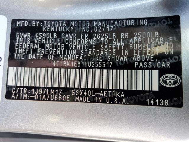 2017 Toyota Avalon Xle VIN: 4T1BK1EB1HU255517 Lot: 61124894