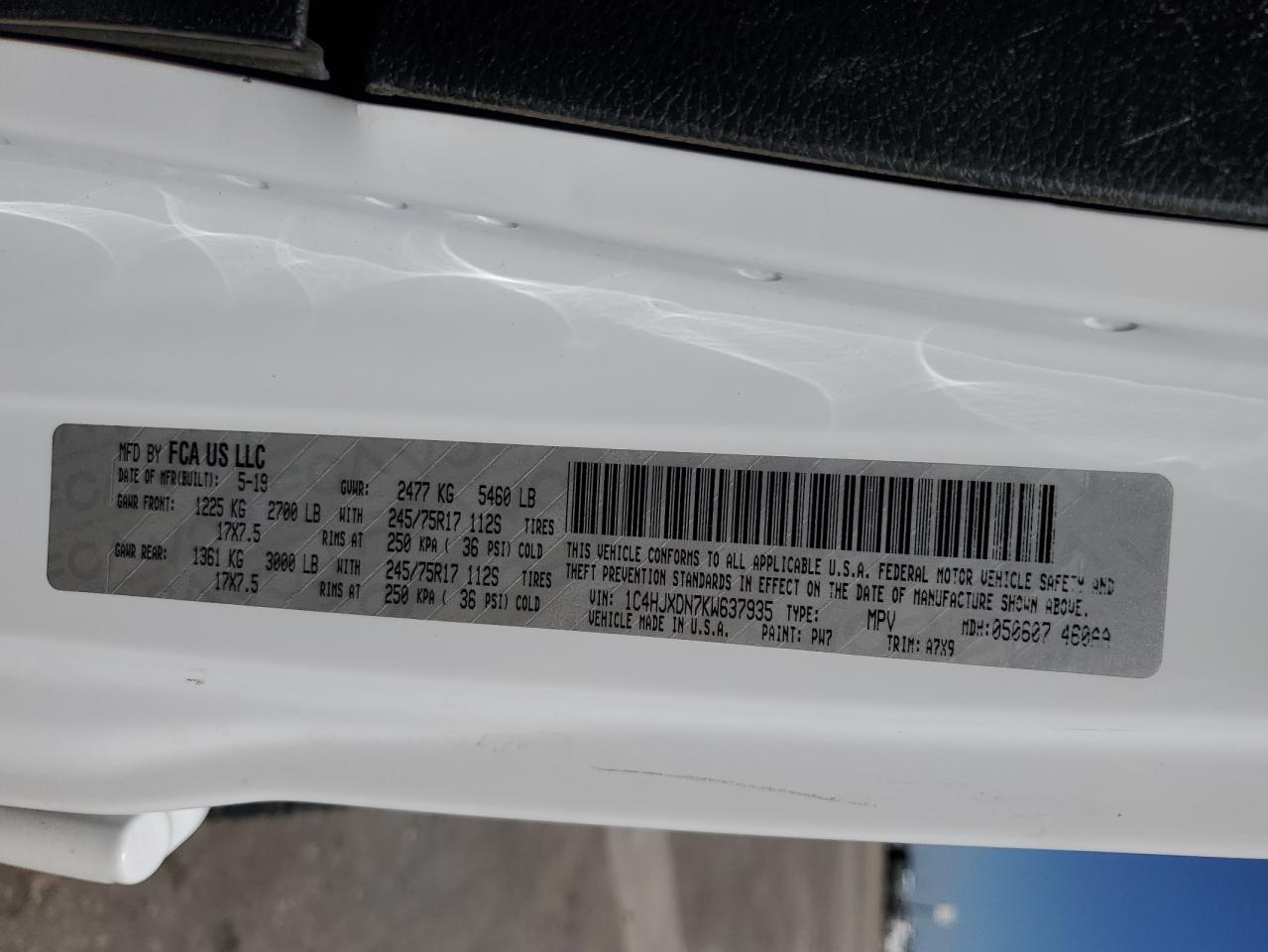 1C4HJXDN7KW637935 2019 Jeep Wrangler Unlimited Sport