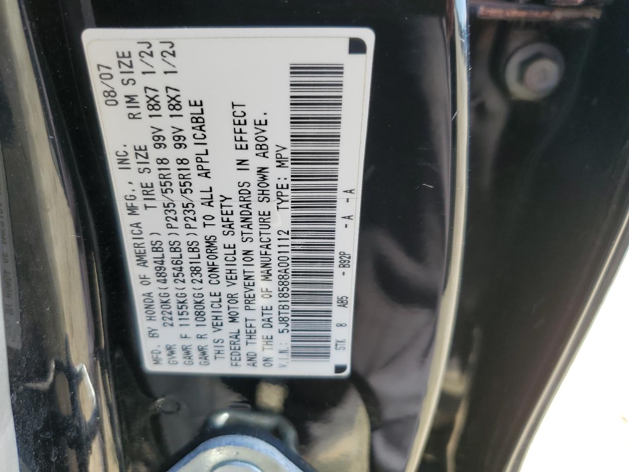 5J8TB18588A001112 2008 Acura Rdx Technology