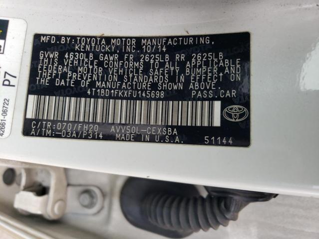 VIN 4T1BD1FKXFU145698 2015 Toyota Camry, Hybrid no.12