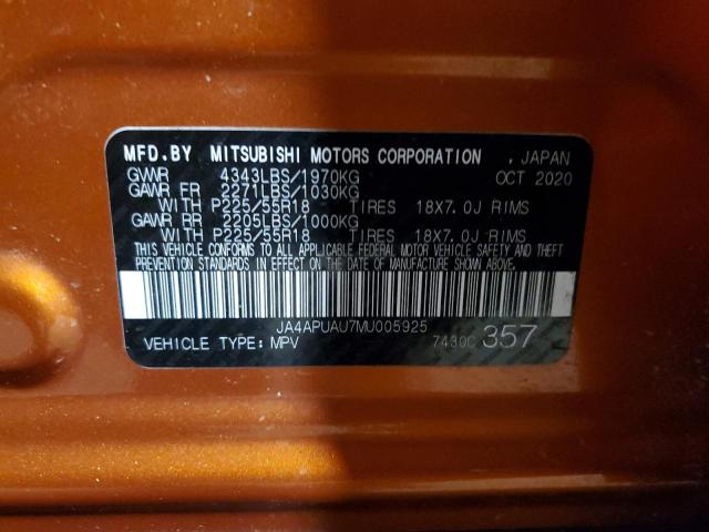 2021 Mitsubishi Outlander Sport Es VIN: JA4APUAU7MU005925 Lot: 61706354