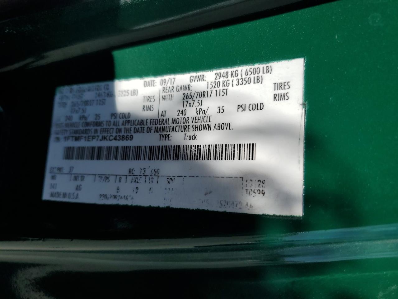 1FTMF1EP7JKC43869 2018 Ford F150