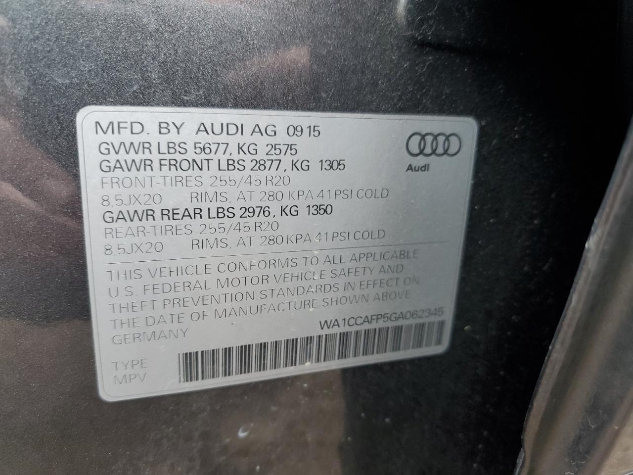 WA1CCAFP5GA062345 2016 Audi Sq5 Premium Plus