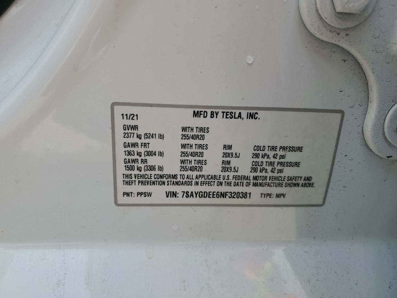 7SAYGDEE6NF320381 2022 Tesla Model Y