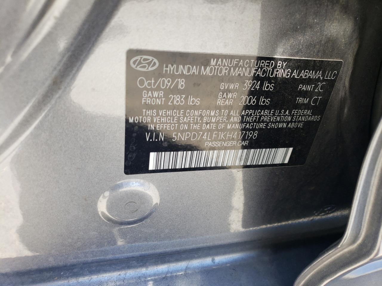 5NPD74LF1KH417198 2019 Hyundai Elantra Se