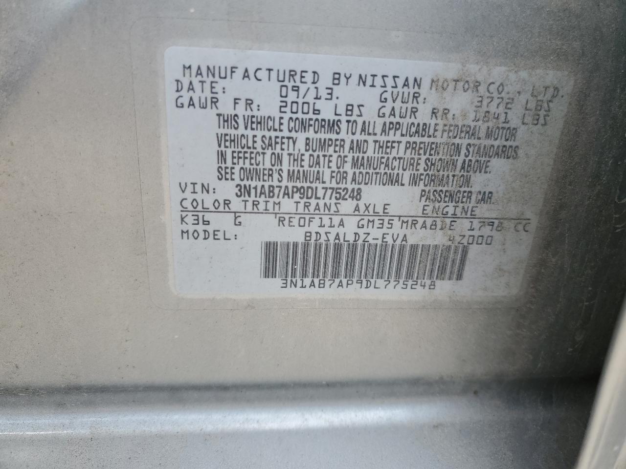 3N1AB7AP9DL775248 2013 Nissan Sentra S