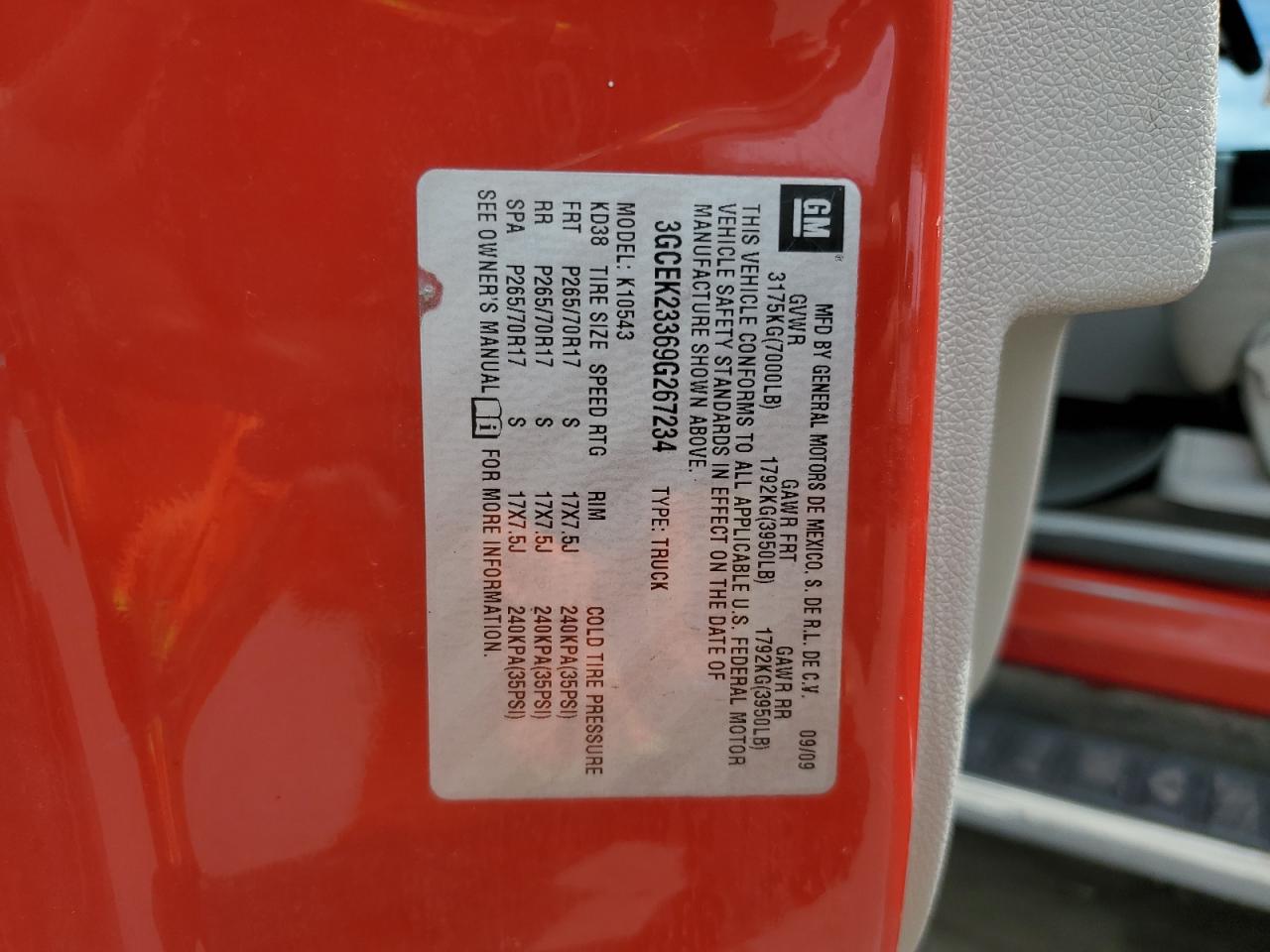 3GCEK23369G267234 2009 Chevrolet Silverado K1500 Lt