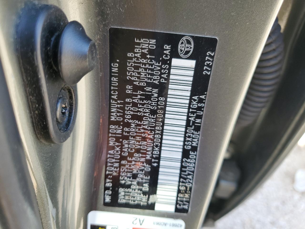 4T1BK3DBXBU408108 2011 Toyota Avalon Base