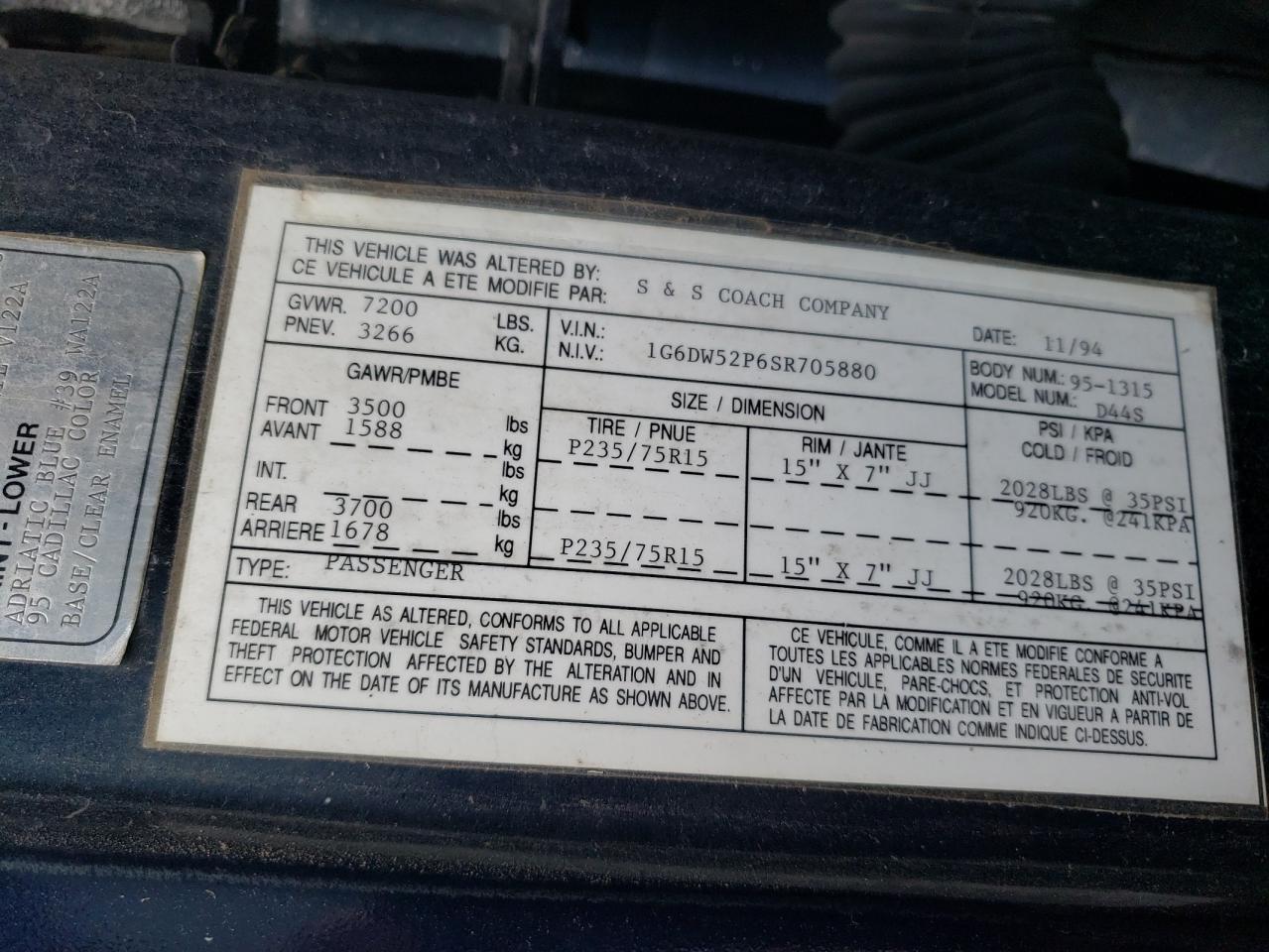 1G6DW52P6SR705880 1995 Cadillac Fleetwood Base