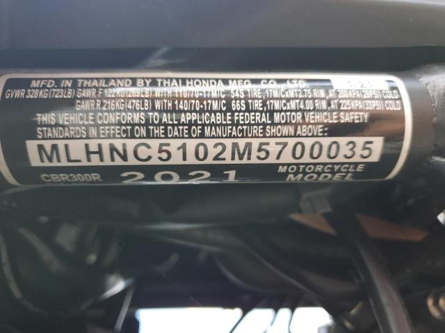 2021 HONDA CBR300 R MLHNC5102M5700035