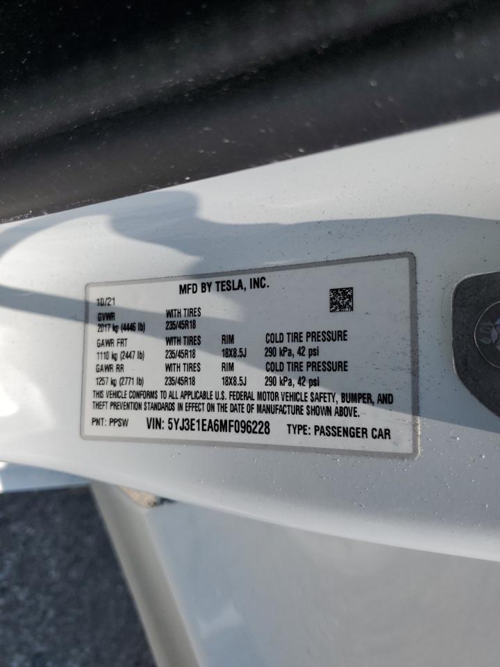 5YJ3E1EA6MF096228 2021 Tesla Model 3