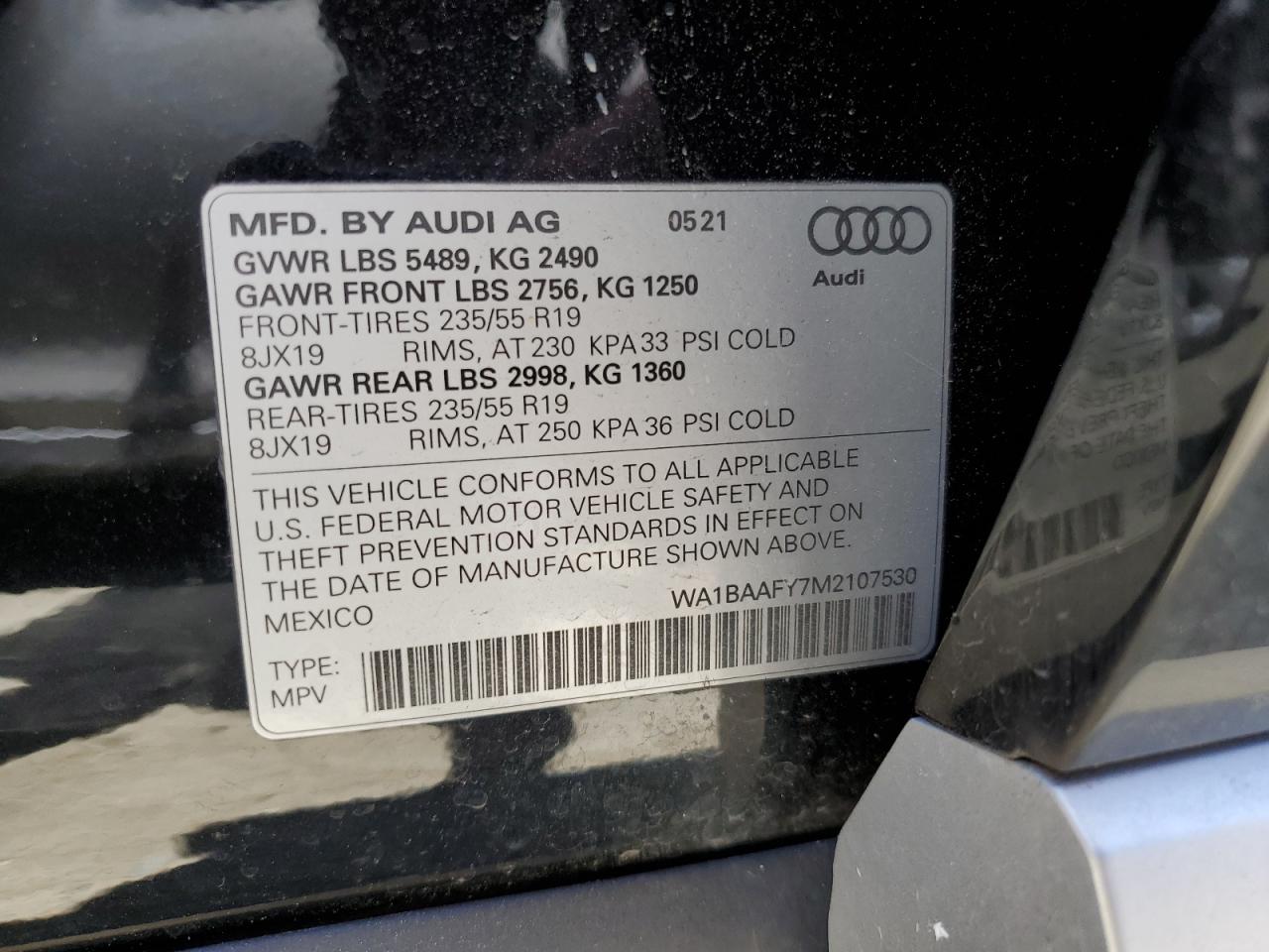 WA1BAAFY7M2107530 2021 Audi Q5 Premium Plus