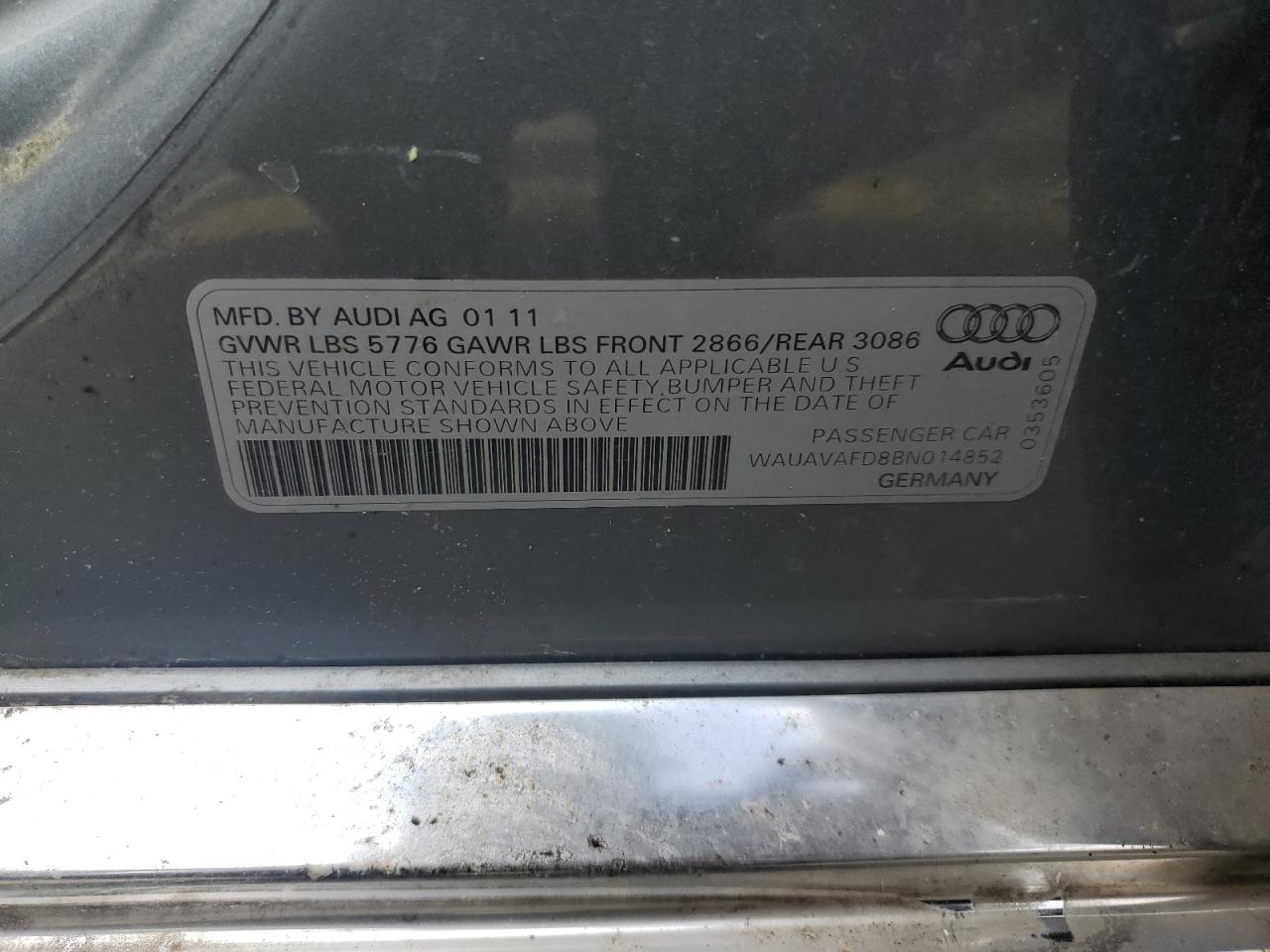 WAUAVAFD8BN014852 2011 Audi A8 Quattro