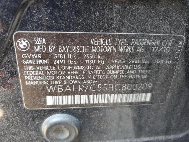 2011 BMW 535 I VIN: WBAFR7C55BC800209 Lot: 61752864
