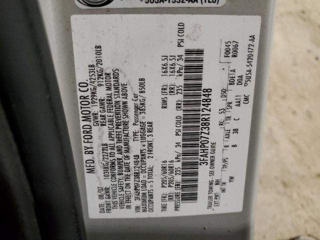 2008 Ford Fusion Se VIN: 3FAHP07Z38R124848 Lot: 61549204